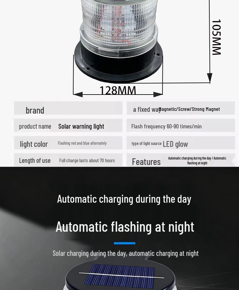 Magnetic Solar LED Warning Strobe for Trucks & Cars - Anti-Rear-End Safety Flasher