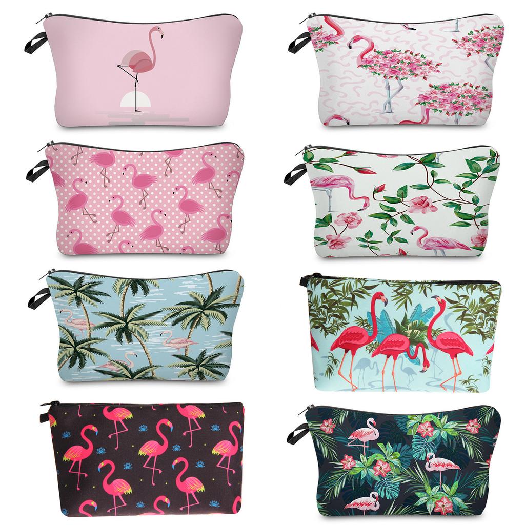 Women Flamingo Print Cosmetic Bag Toiletries Organize Travel Storage Case 6364 CLE