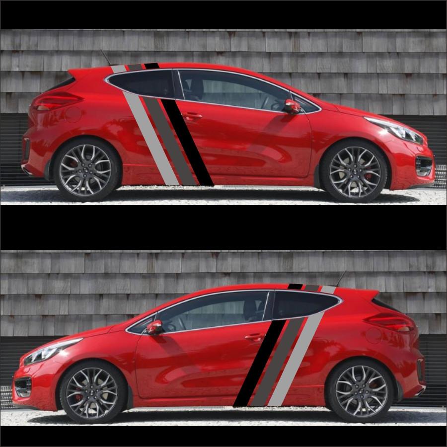 Tricolor Lines Customized Vinyl Decal Car Body Door Side Stickers Stripes Racing