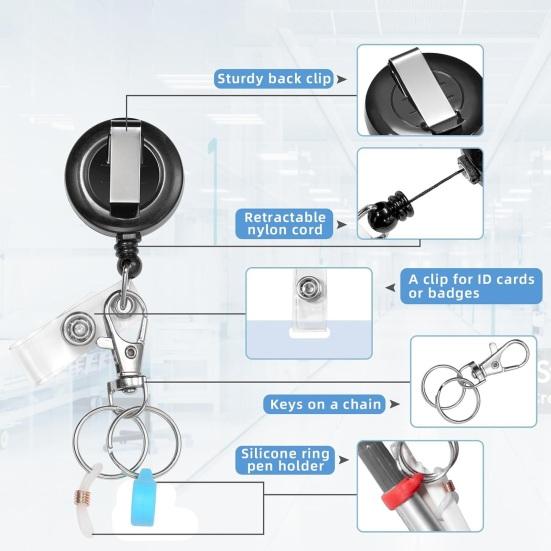 Schlüsselanhänger Dehnbarer Flexibler Schlüsselring mit Karabinerverschluss Stifthalter Leicht Kompakt Edelstahl Silikon Schlüsselkette