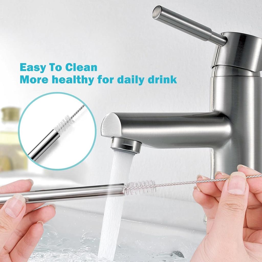 Replacement Stainless Steel Straws for Owala FreeSip/Flip 24 Oz 32 Oz, 3 Pack Metal Reble Straws with 2 Straw Cleaner Brushes for Owala FreeSip/Flip