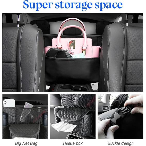 XINLIYA Car Handbag Holder Between Seats, PU Leather Multi-Pocket Large Capacity Purse Holder, Auto Net Bag Barrier Of Backseat Pet Kids, Car Seat
