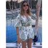 Top Contrast Mid Rise Shorts Female Embroider Hollow out V-neck Short Tops Mid Waist Shorts