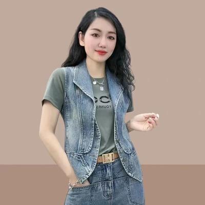 Spring and Autumn Denim Vest Vest with Ladies Western Style Sleeveless Waistcoat Waistcoat Jacket