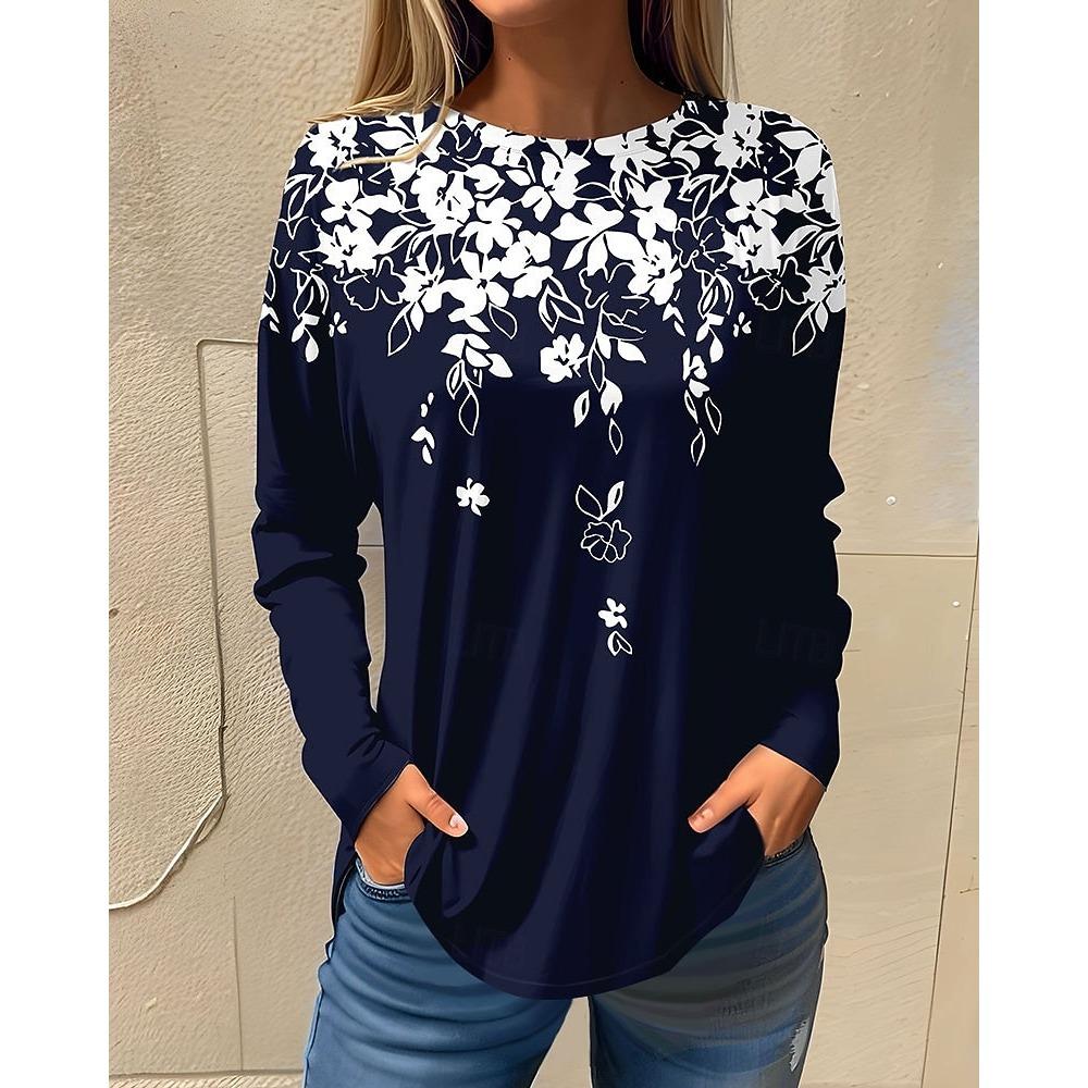 A 3D printed long-sleeved T-shirt for women, casual and fashionable