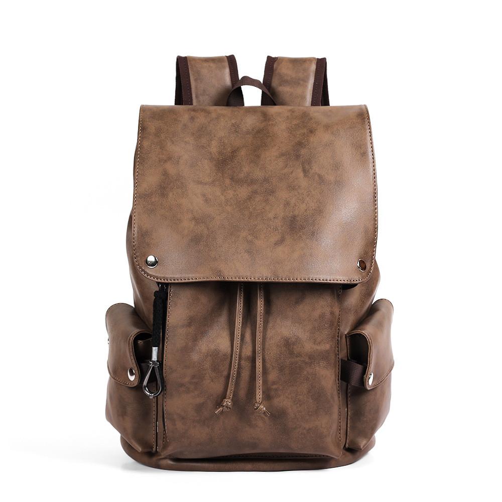 Ielgy Retro Backpack Trendy Men s Youth College Backpack School Bag PU Leather Men s Bag