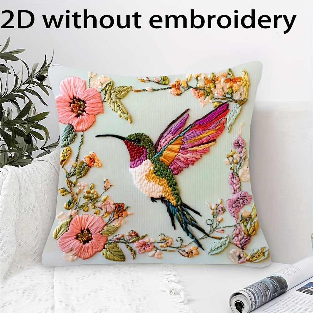 

2D flat- Vintage Hummingbird Floral Throw Pillow Cover Decorative Square Cushion Case For Home Sofa Bedroom Living Room 45x45cm-1pcs