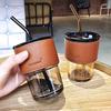 Elegant Bamboo-Style Glass Coffee Cup with Straw