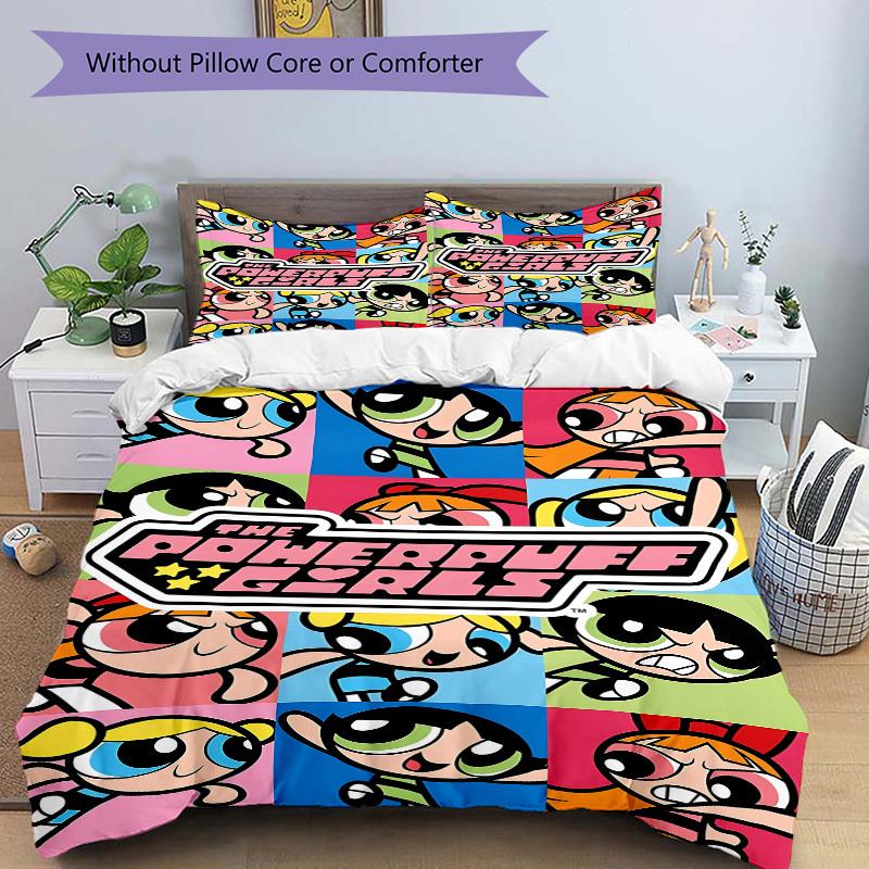 3pcs bedding set Powerpuff Girls Includes 1 Comforter + 2 Pillowcases, Without Pillow Inserts, Soft Comfortable, Lightweight Breathable, Pri