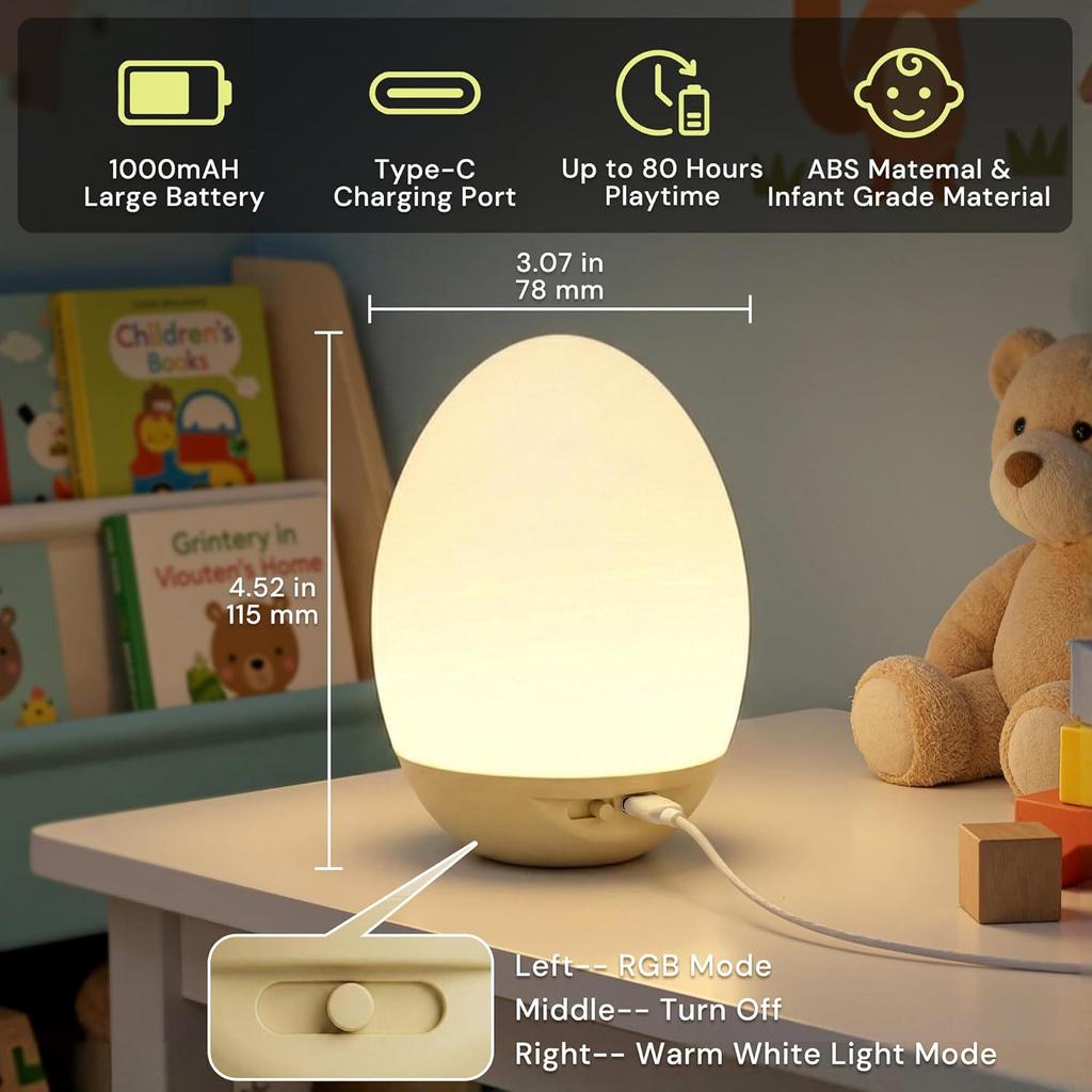Egg-Shaped RGB Night Light with Timer for Baby Feeding & Bedroom Ambience