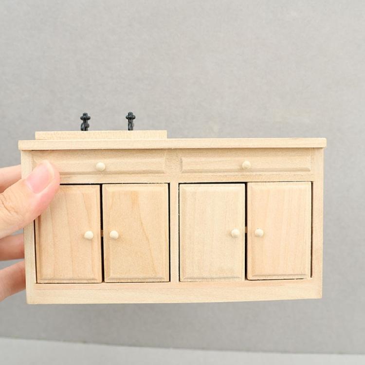 Natural Wood Dollhouses Kitchen Cabinet Miniature Furniture Model Figurine For Realistic Scene Display Arrangement