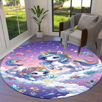 1PC Unicorns Clouds Non-Slip Floor Round Carpet, Office, Family, Bedroom, Large Area Rug Indoor Rugs,  Durable Polyester-L0392