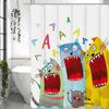 Bunter Monster-Duschvorhang für ein lustiges und verspieltes Badezimmer, mit skurrilen Zeichentrickfiguren mit breitem Grinsen und