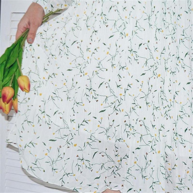 Abito longuette plissettato da donna primavera estate colletto alla coreana con fiocco manica lunga elegante abito con stampa floreale beige