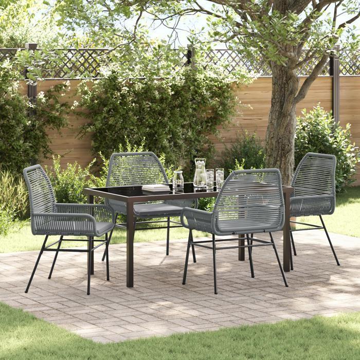 VidaXL Ensemble de Salle à Manger de Jardin de 5 Pièces avec Coussins Gris Poly Rattan 3380886
