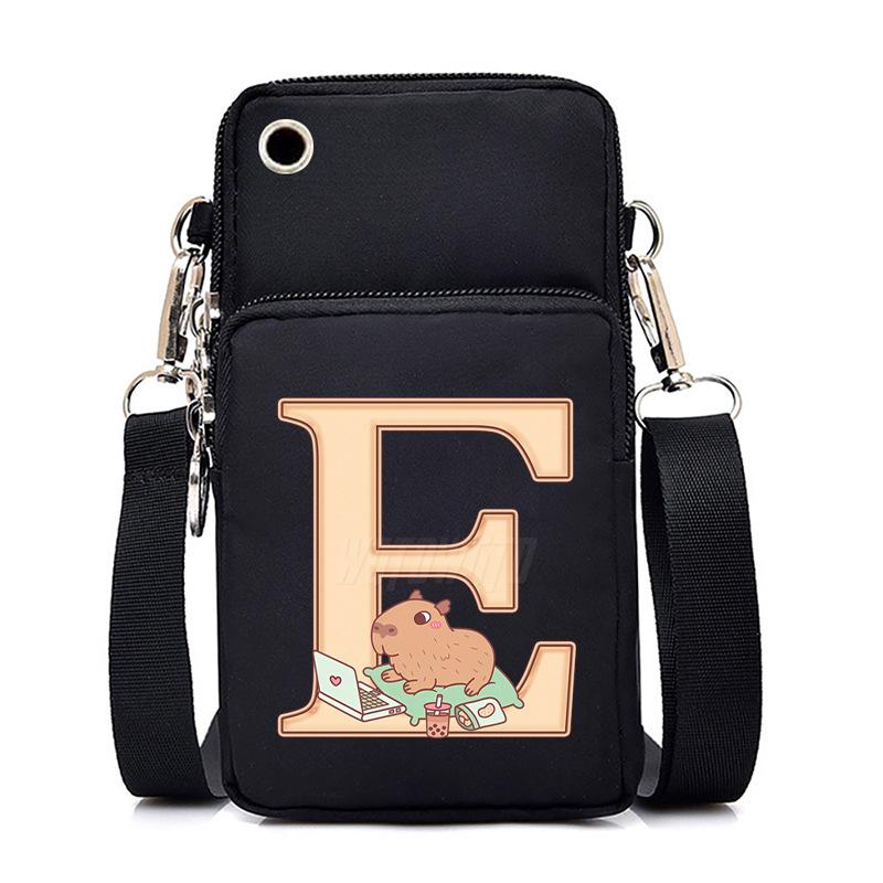 Lightweight Multifunctional Oblique Span Bag Fashion Kapibara Letter Print Black Change Bag Casual Shoulder Bag