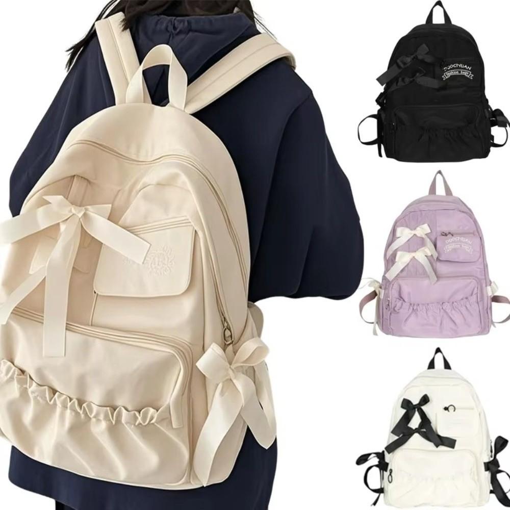 Fashion Canvas Bow Backpack College Style Harajuku Students School Bag Storage Bag Large Capacity Canvas Shoulders Bag Students