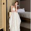 Seaside vacation wind backless neck dress beach skirt women's early spring with chest pad A-shaped skirt pure desire hollow dress