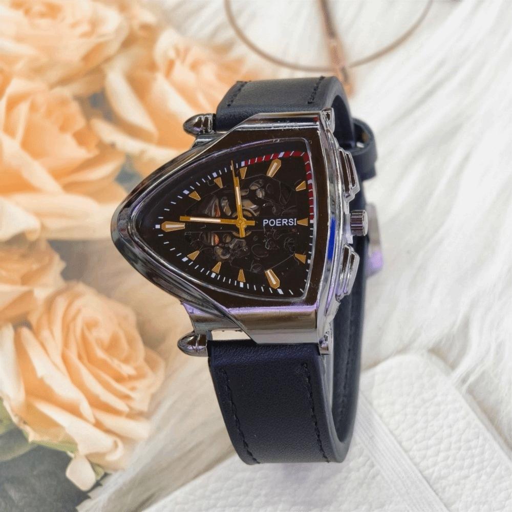 Casual Mechanical Watch Simple Quartz Wrist Watch New Triangular Hollow Watch Men