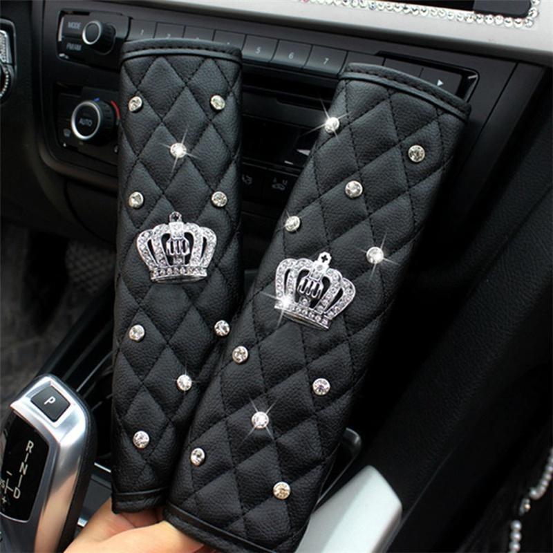 

Car Accessories Seat Belt PU Leather Seat Belt Shoulder Cover Comfortable Shoulder Pad Flash Diamond Crown Protect Seat Belt