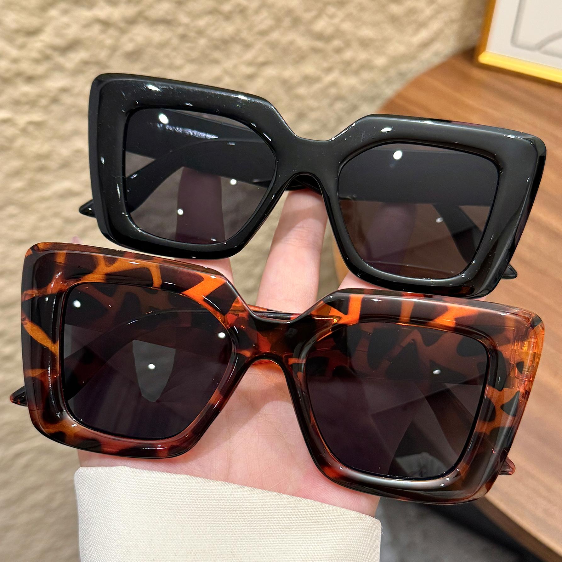2Pcs Retro Fashion Oversized Square Sunglasses Set, Fashionable, Light Luxury, Exquisite Casual Sunglasses, Holiday Gift