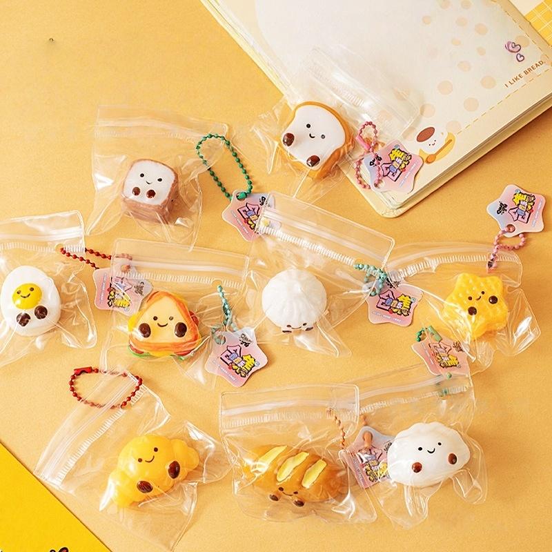 5Pcs Bread Dumping Food Stress Relief Squeeze Toys Mini Mochi  Toys Sensory Pinch Fun Party Favor Gift Keychain Pendant one size
