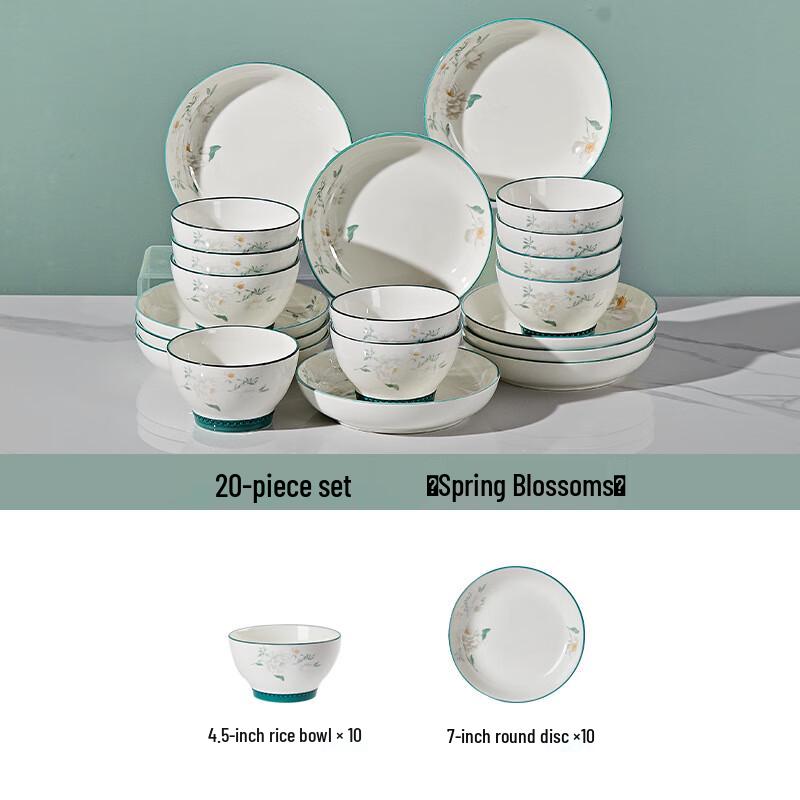 Jingdezhen Ceramic Dinnerware Set 20-Piece Set (10 Bowls, 10 Plates)
