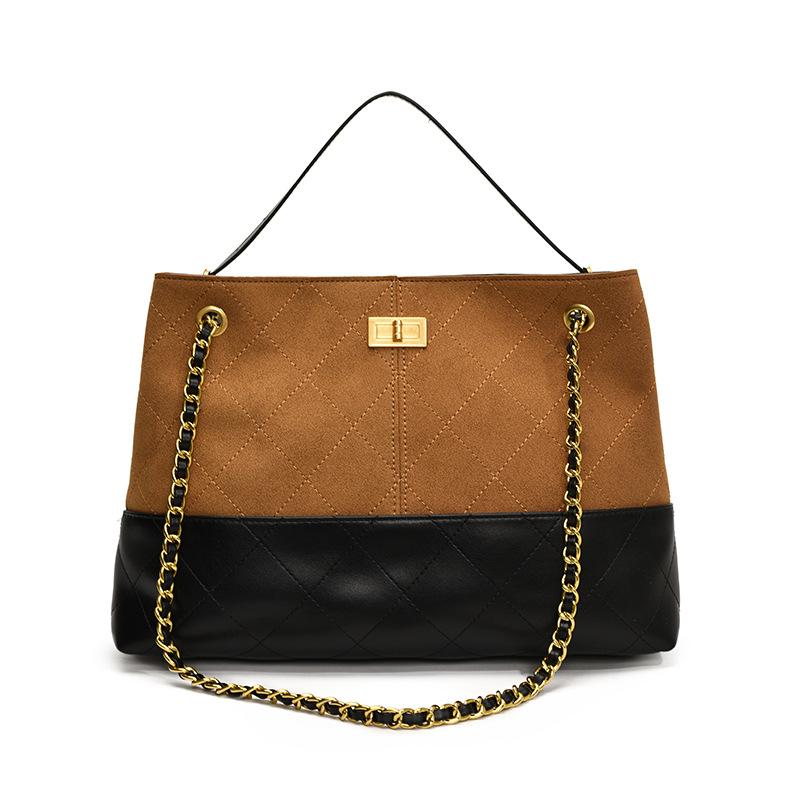 Bag women's new contrasting color retro matte chain one shoulder underarm bag portable messenger tote bag tide
