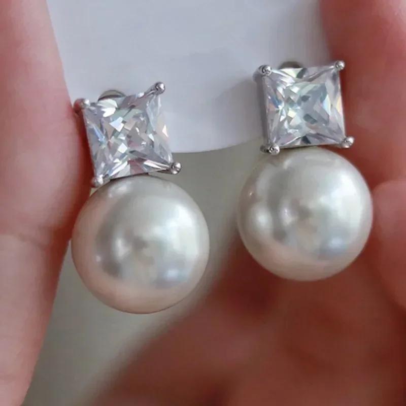 High-End And Fashionable Ocean Pearl Earrings, Set With Cubic Zirconia Women'S Luxurious Fashion Jewelry