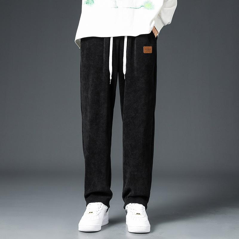 Winter Male Casual Fleece Thermal Trousers Thick Warm Corduroy Sweatpants Men Fleece Liner Drawstring Straight Loose Track Pants