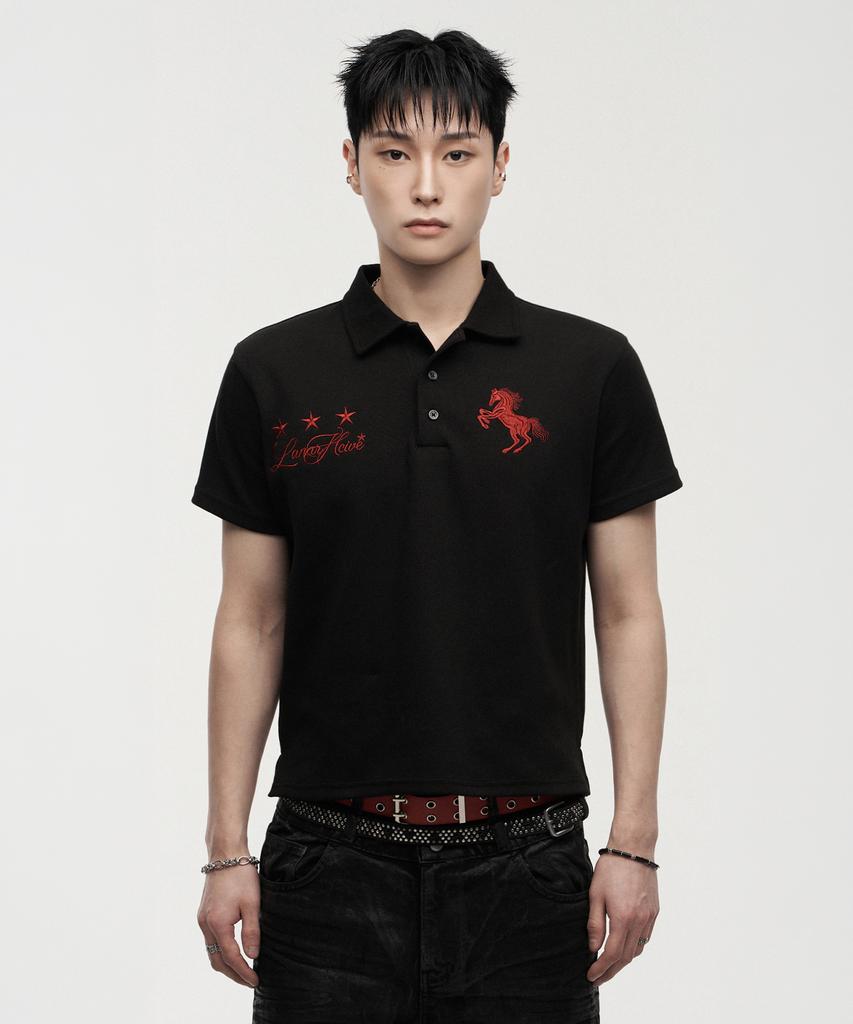 LANARCHIVE [0144] Wild Horse Pique Short Sleeve T-Shirt - Black