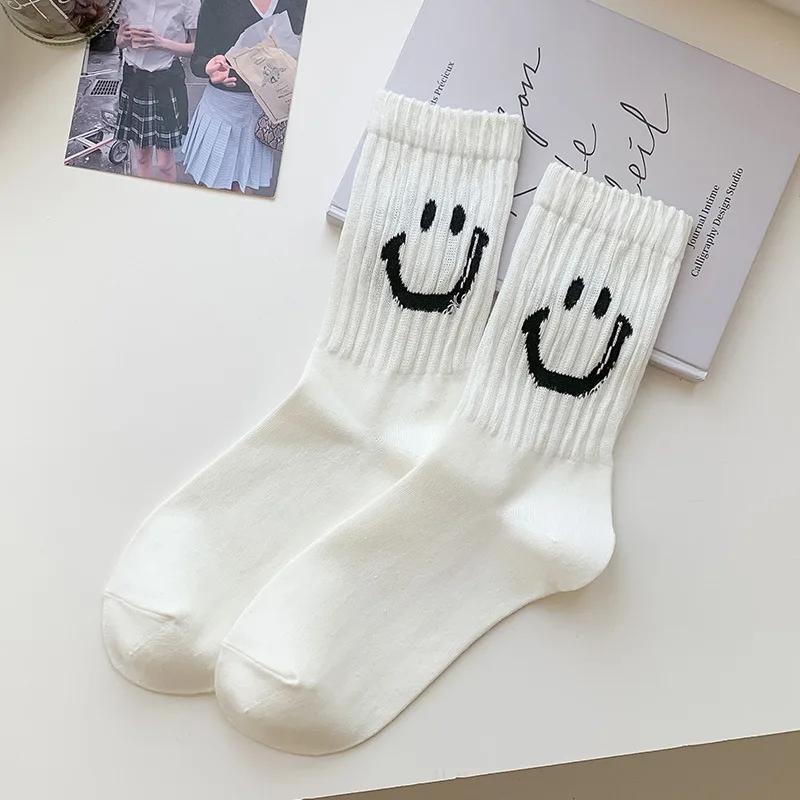 Cute Socks Women Fashion Casual Streetwear Cotton Middle Tube Socks College Style School Students Black White Gray Socks