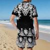 Men Vintage Floral Mandala Print Short Sleeve Top And Matching Knee Shorts Two Piece Outfit