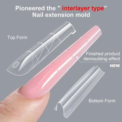 256Pcs/Box Transparent Nail Sandwich Dual Form Full Cover Tips Nail Extension Form Gifts Nail Tips