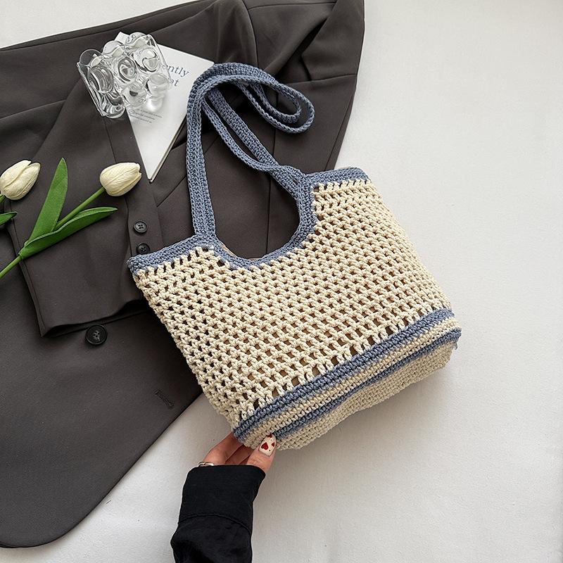 Hollow woven bag women's summer new knitted bag large capacity shoulder messenger tote bag vacation beach bag