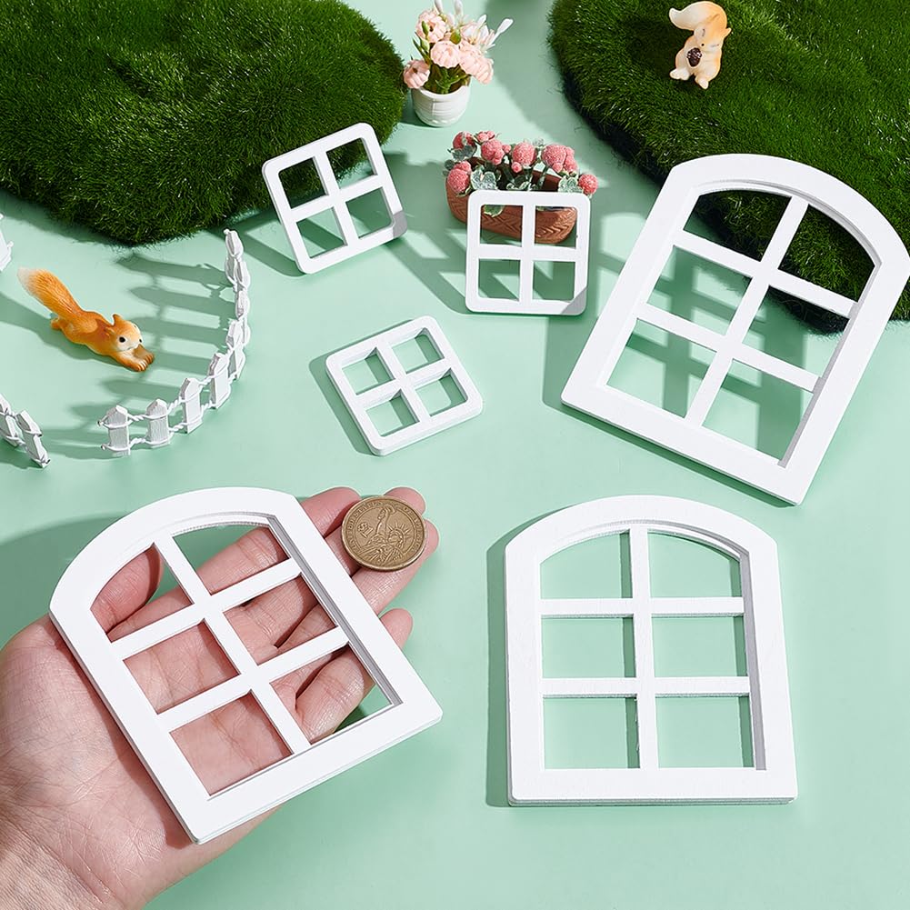 BENECREAT 6pcs 2 Styles Dollhouse Windows Wooden Miniature Windows 1:12 Frame Miniature Furniture Dollhouse Decorative Props White