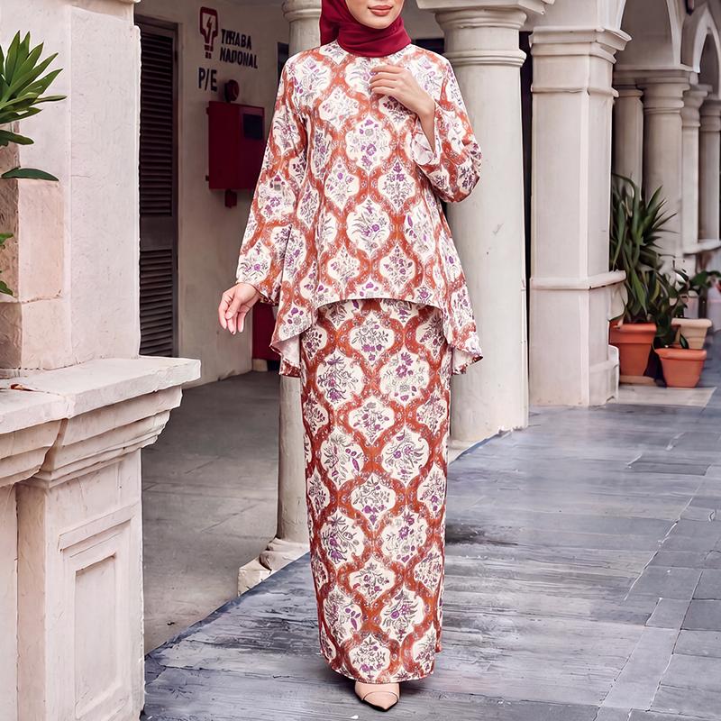

ZANZEA Women Long Sleeve Blouse and Long Skirts Floral Print Two Piece Sets 2XL червоний