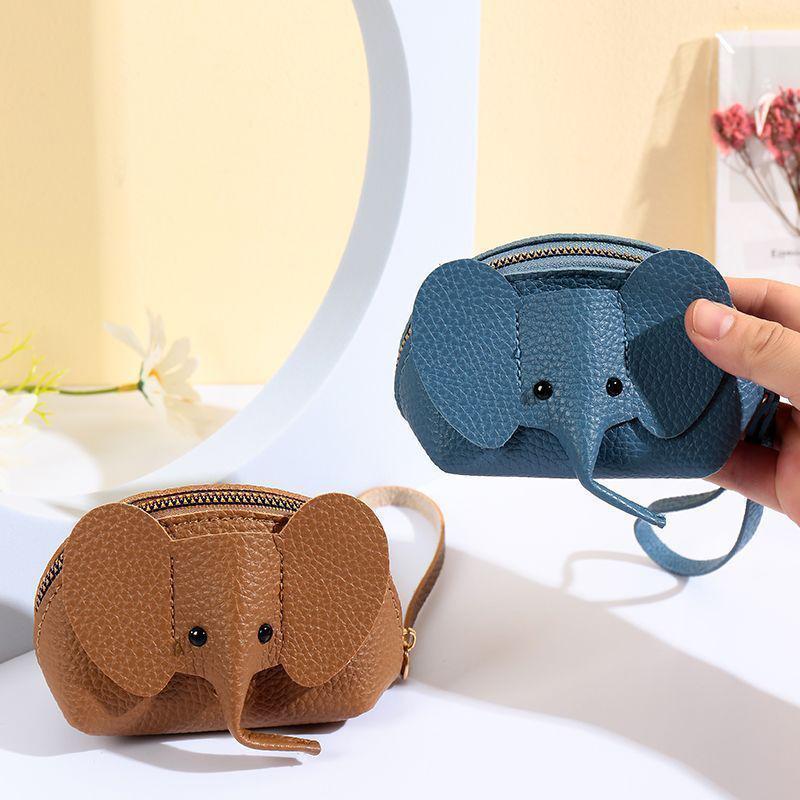 PU Leather Baby Elephant Coin Purse Women's Bag Pendant Creative Card Holder Storage Lipstick Envelope Zipper Money Bag