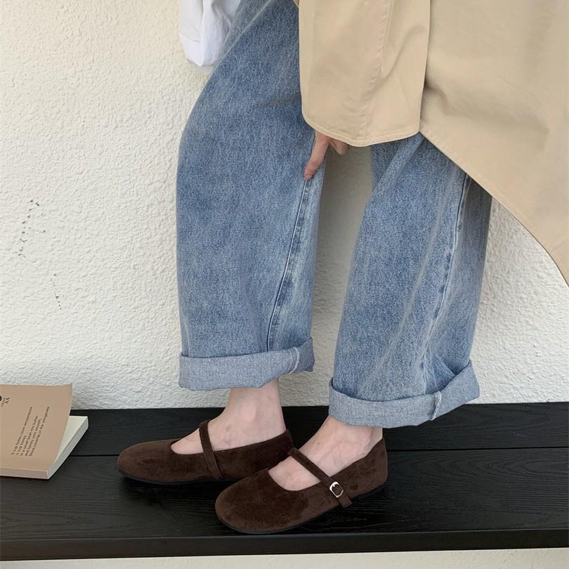 Sanfte innere Höhenerhöhung, abendliche Einzel-Schuhe für Damen 2025 Frühling und Herbst neu, Retro-Wildleder Ein-Wort Mary Janes mit weicher Sohle