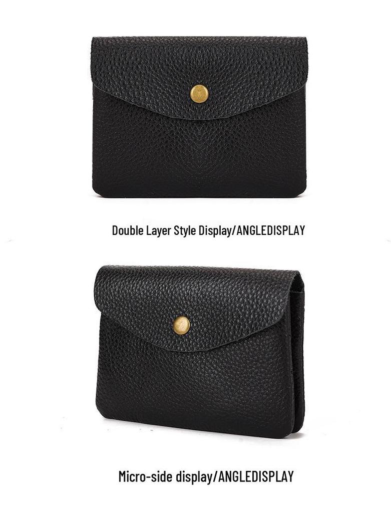 Lychee Pattern Soft Leather Unisex Coin Purse - Genuine Cowhide Card Holder & Storage Bag