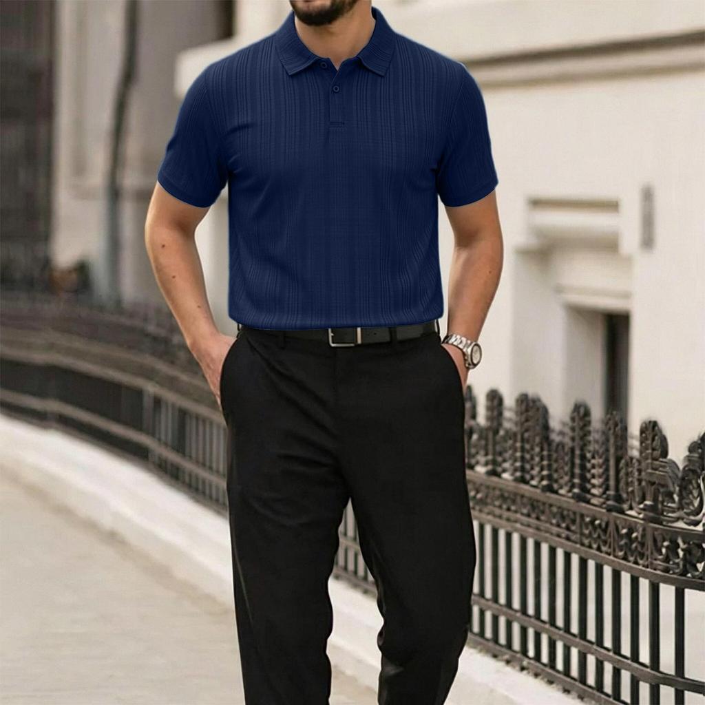 Men's Lightweight Short Sleeve Polo Shirt Breathable Fabric Loose Fit Casual Collared Shirt with Small Checkered Pattern Suitable for Large Sizes