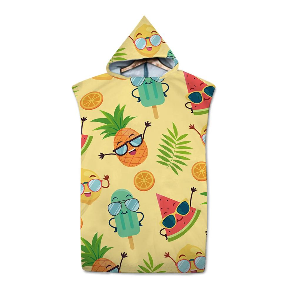 Fruit Kiwi Pomegranate Pattern Hooded Bath Towel Soft Microfiber Quick-Drying Beach Towel Adult Kid Outdoor Swimming Surf Poncho