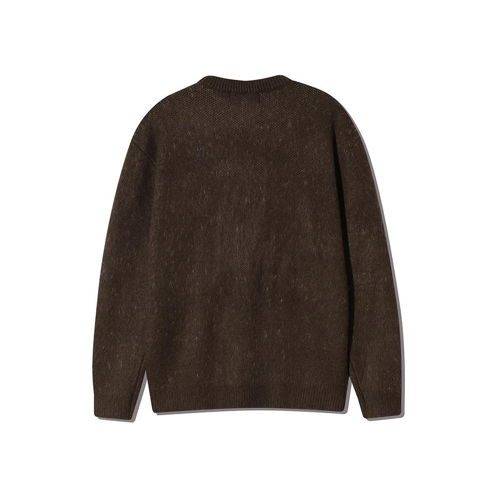 NODU Brushed Lettering Jacquard Round Hairy Knit [Brown]