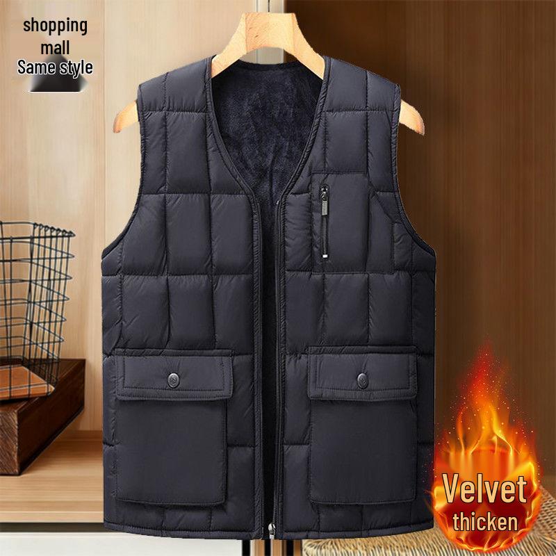 

Dad s Winter-Ready Shawl Vest: Plus Velvet Middle-Aged & Elderly Warmth 5XL [170-185 kg]