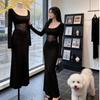 2026 Spring Women's Sexy Mesh Splice Long Dress: Slim Waist-Cinching, Hip-Hugging Design