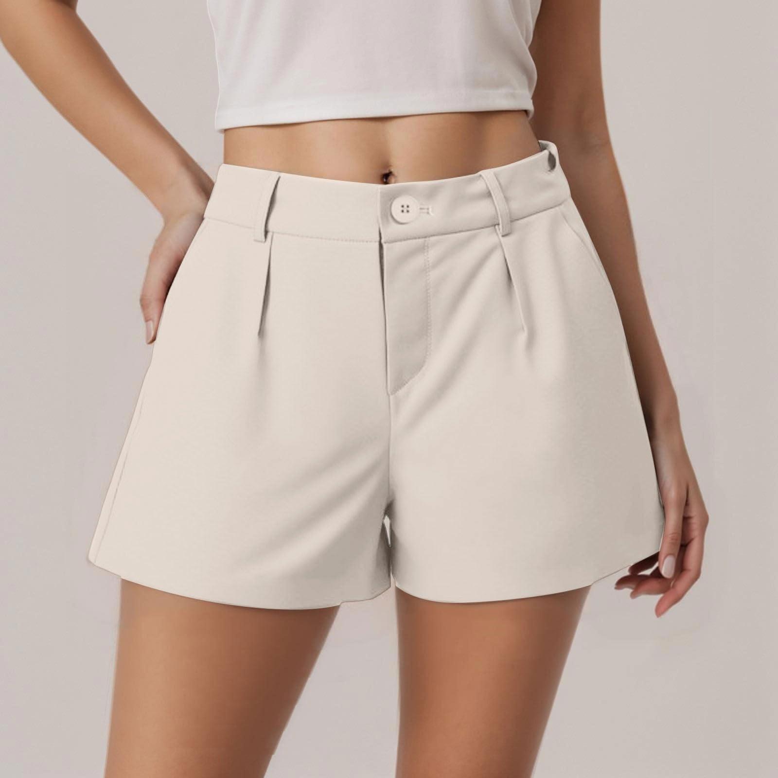 

Женские повседневные брюки-костюм с высокой талией и эффектом похудения, универсальные однотонные свободные шорты M бежевый