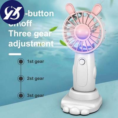 Portable Handheld Fan with Light 3 Speeds Battery Operated USB Rechargeable Cartoon Design Travel Pocket Mini Fan Personal Air Conditioner