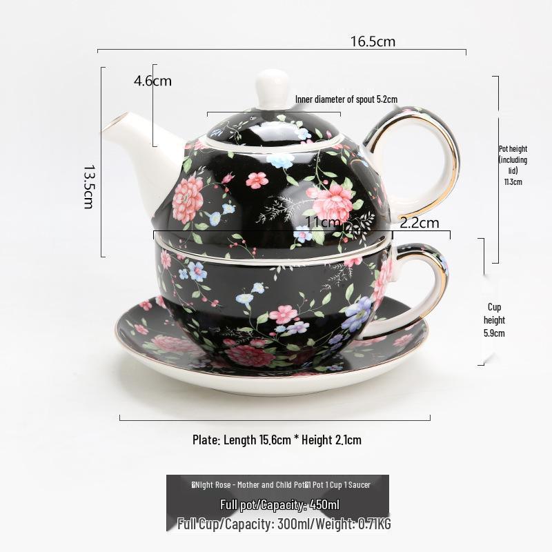 Mother-Child Ceramic Tea Set: Upgraded Pot & Cup with Floral Design