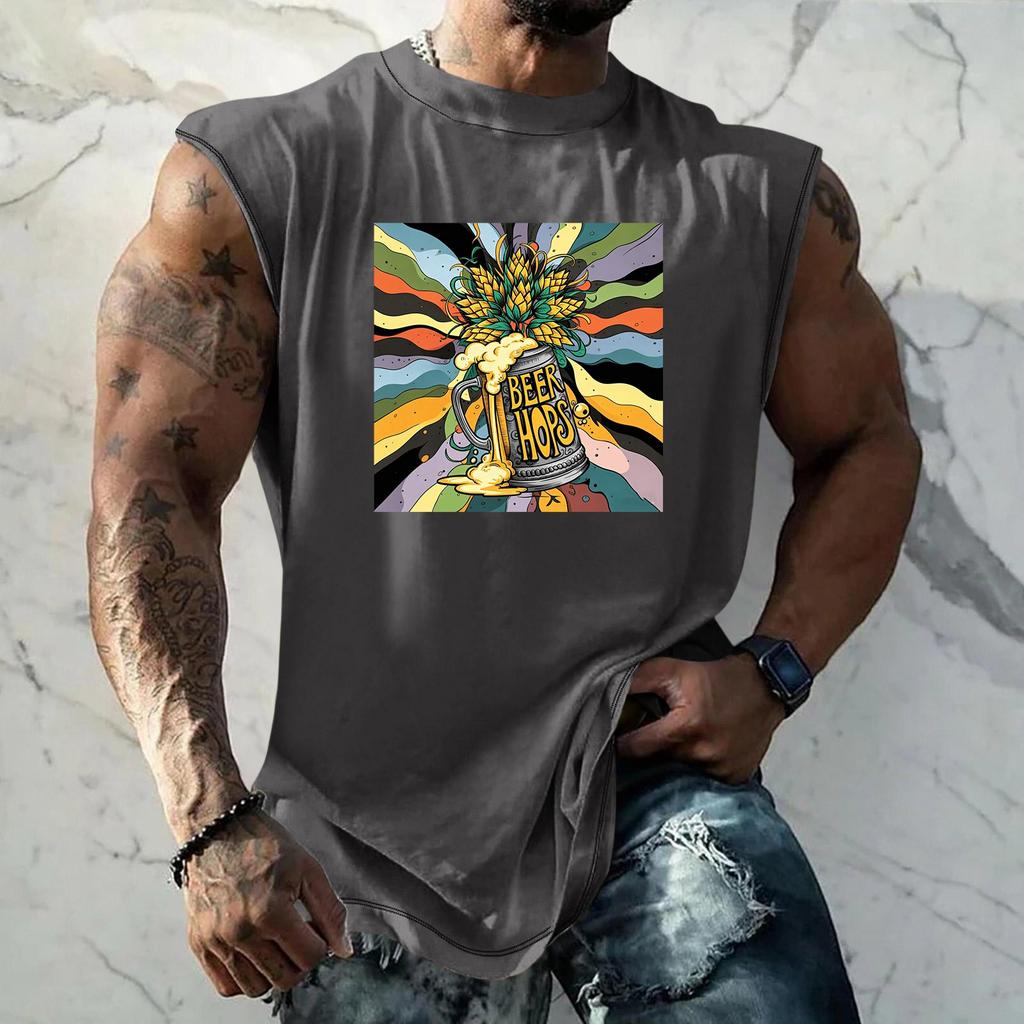 Men Sleeveless Tank Top Loose Fit Casual Streetwear Summer Beach Holiday Daily Wear Printed Graphic Muscle Shirt
