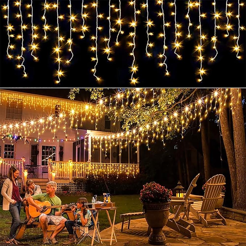 Solar Ice Strip Curtain Lights Waterproof String Lights 8 Modes Wedding Party Indoor and Outdoor Fairytale Decoration Lights